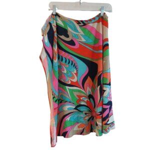 TRINA TURK Multicolor Retro Stretch Swim Cover Up Tie Skirt Vacation Resort Sz S